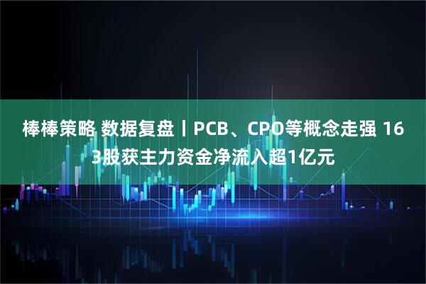 棒棒策略 数据复盘丨PCB、CPO等概念走强 163股获主力资金净流入超1亿元